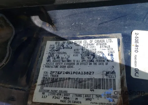 1993 Ford F150 z USA, uszkodzony, nr VIN 2FTEF14N1PCA13827